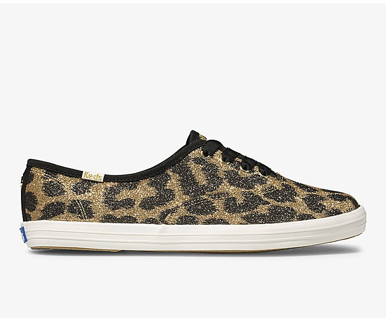 Keds Womens Brown Lace Up Shoes - Keds X Kate Spade New York Champion Glitter Leopard 790VWDTEJ